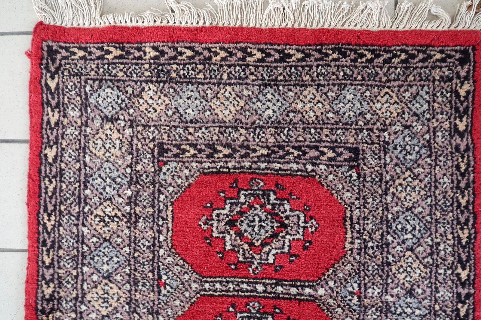 Mid-century vintage Uzbek Bukhara style wool runner 85cm x 241cm (1C1198)