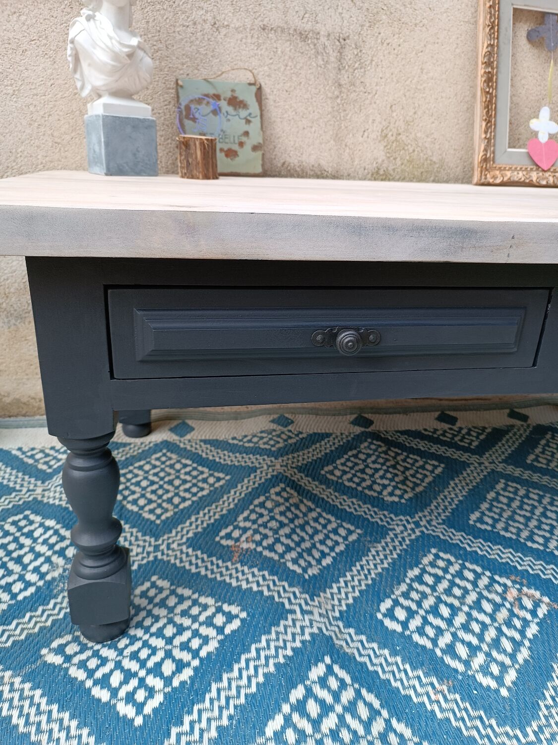 Solid wood coffee table with limed top