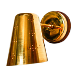Old conical brass wall lamp, perforated lampshade
