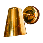 Old conical brass wall lamp, perforated lampshade