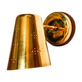 Old conical brass wall lamp, perforated lampshade