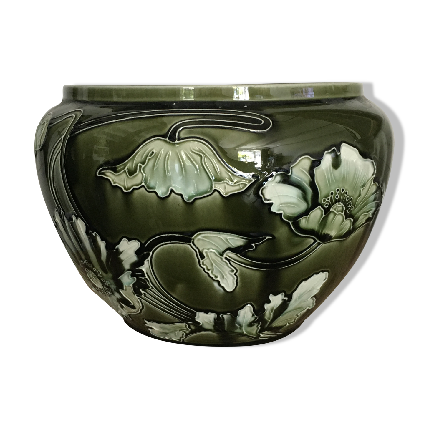 Olive green art deco pot cache