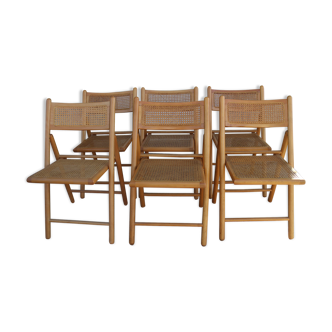 Série de 6 chaises pliantes cannées