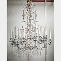Louis XV style cage chandelier with thirty lights in silver metal
