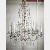 Louis XV style cage chandelier with thirty lights in silver metal