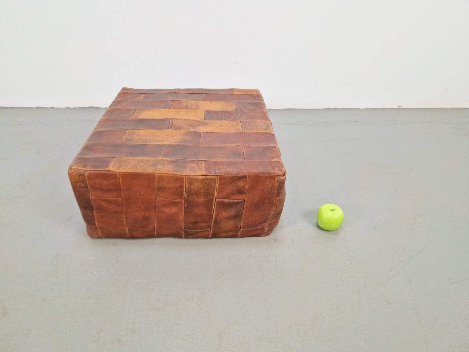 Brown Leather Pouf with Patchwork from de Sede, Switzerland, 1970s