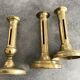Set of 3 old brass copper zipper candlesticks
