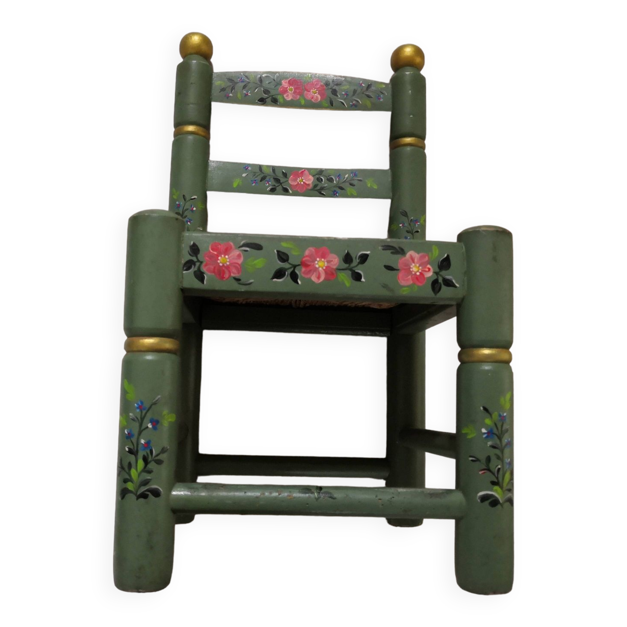 Chaise enfant bois et paille vintage