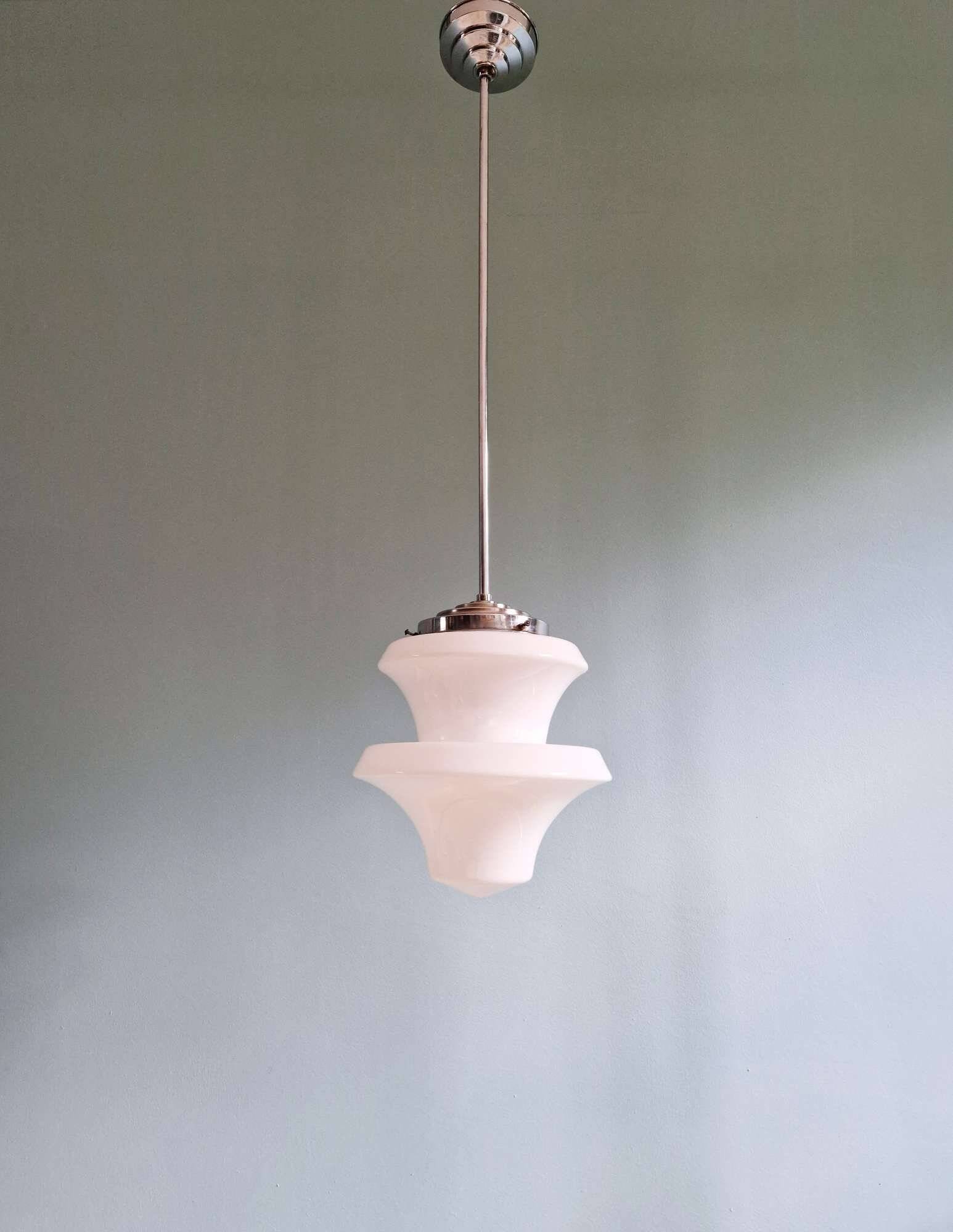 Art Deco pendant light in white opaline, 1920-30