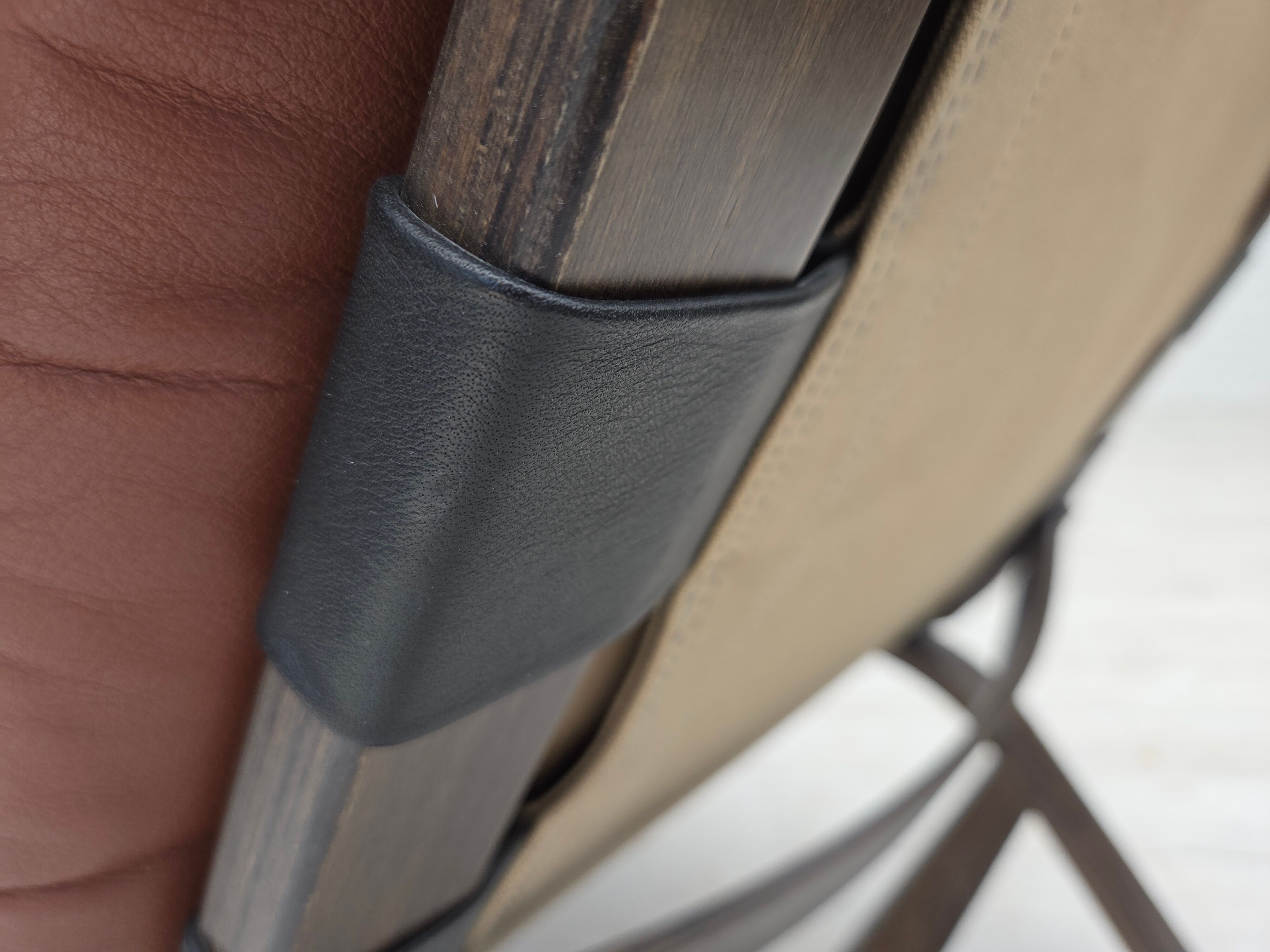 1970s, Danish loungechair by Farstrup, leather, canvas, bent wood.