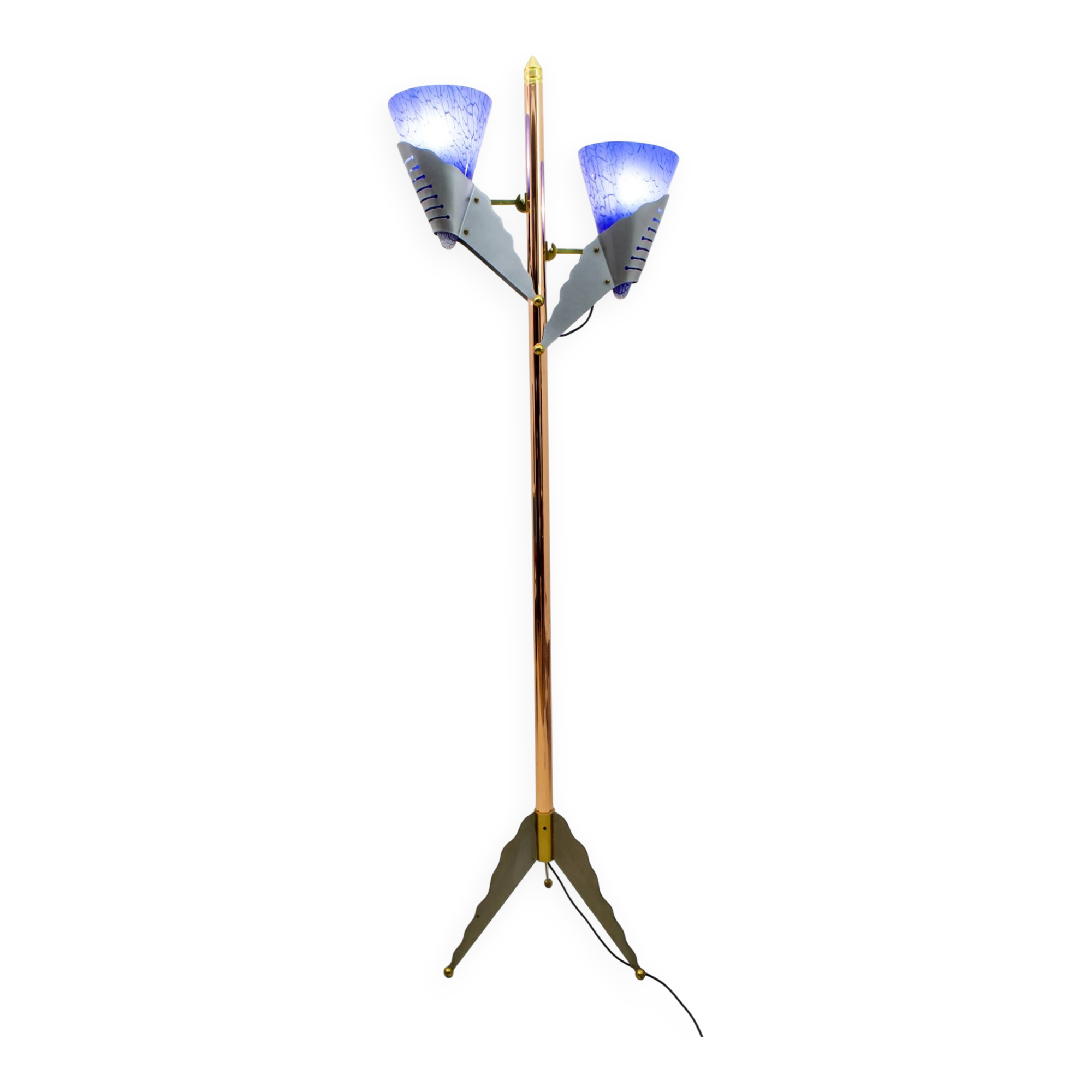 Relco Milano Modernist Italian Murano Glass and Brass Floor Lamp, 1980s