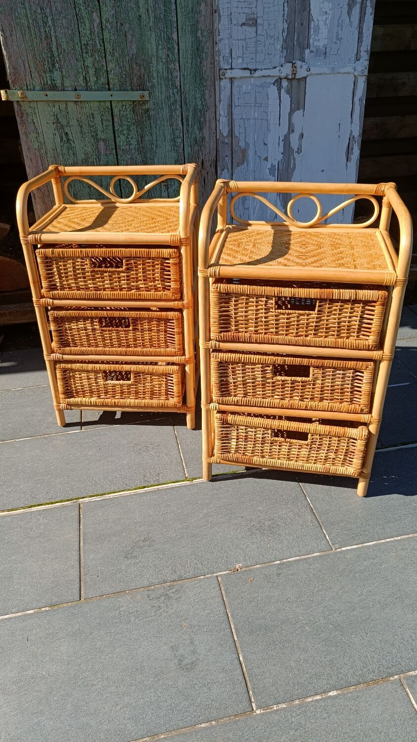 Pair of 1970s rattan bedside tables