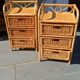 Pair of 1970s rattan bedside tables