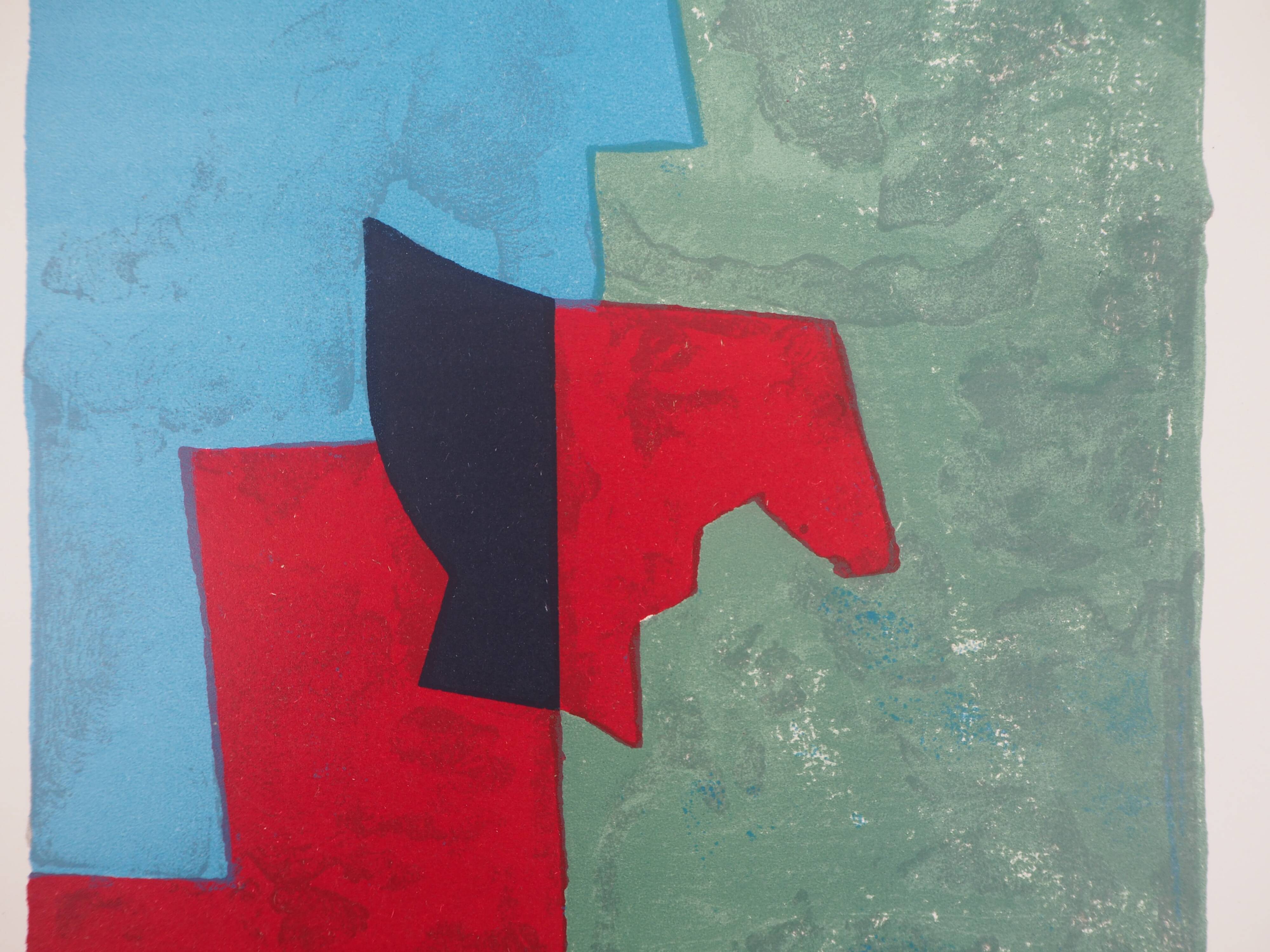 Serge Poliakoff: Red, green and blue composition, original lithograph
