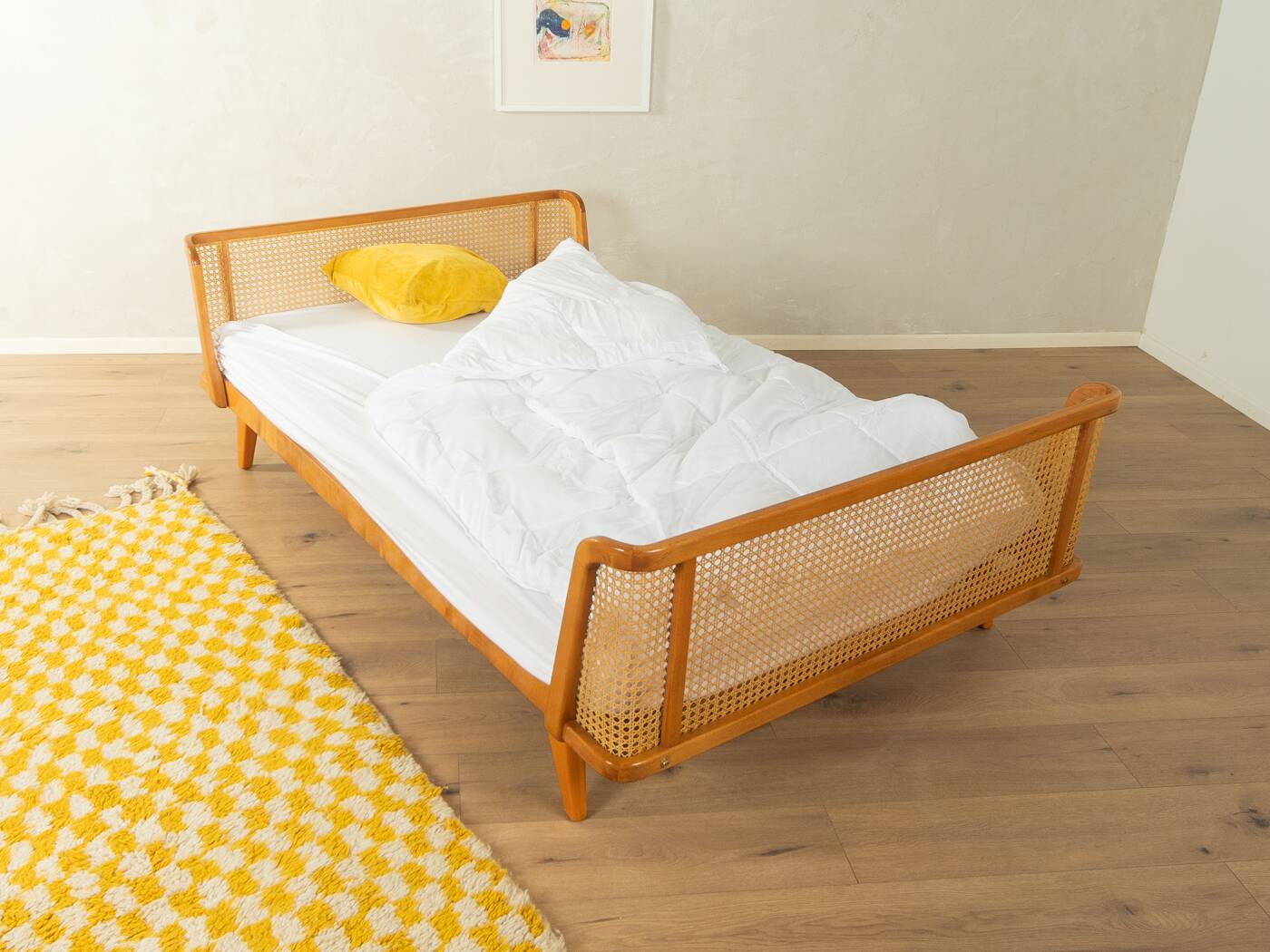 Timeless bed with beech wood and Viennese cane