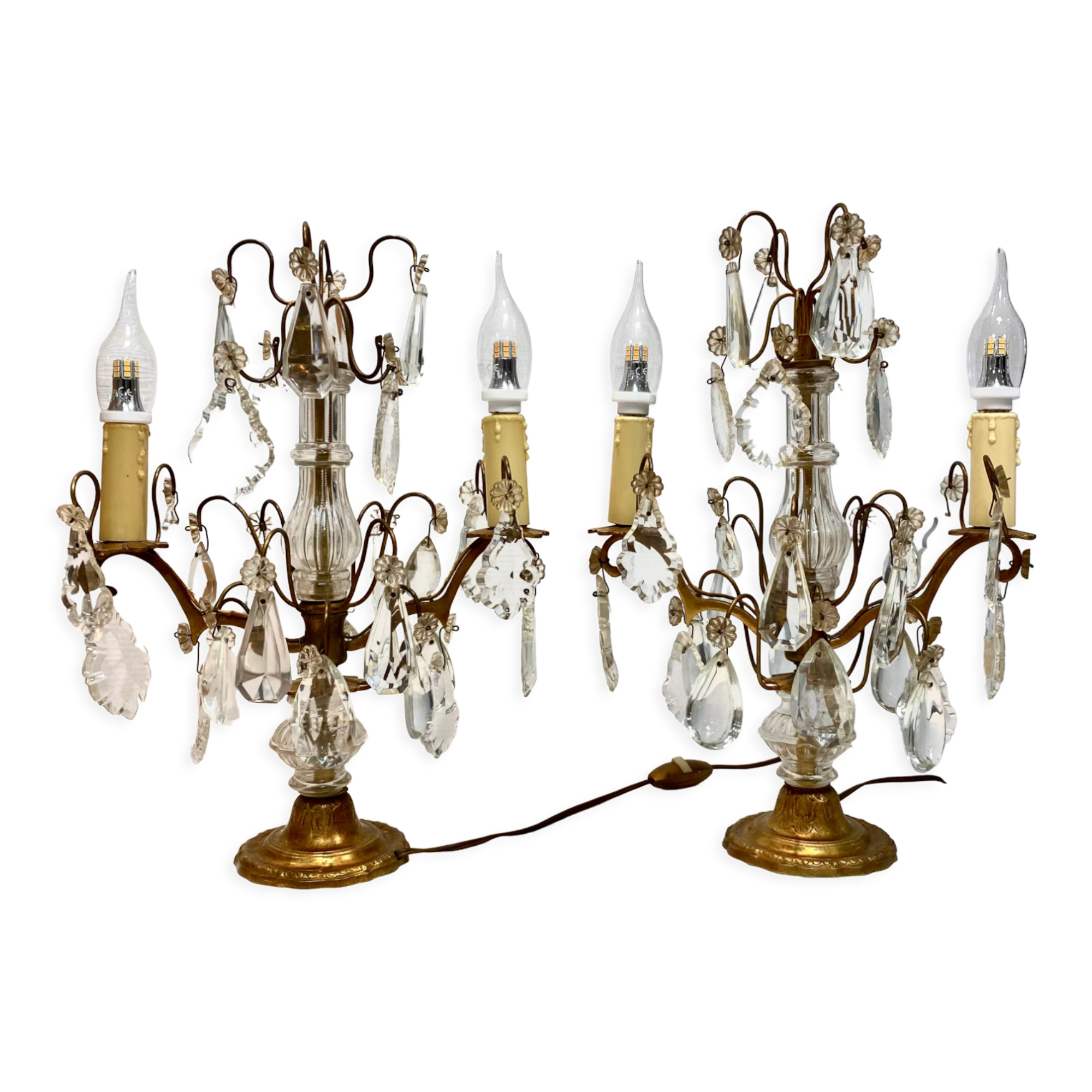 Pair of candelabra girandoles crystal lamp