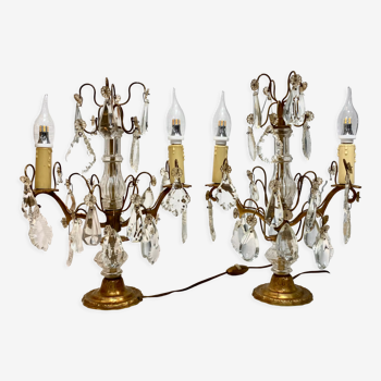 Pair of candelabra girandoles crystal lamp