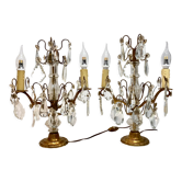 Pair of candelabra girandoles crystal lamp