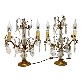 Pair of candelabra girandoles crystal lamp