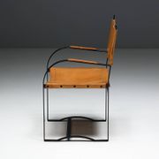 Cognac Leather Armchair, Black Lacquer Steel Frame, Belgium, 1960s