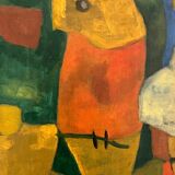 Oil on canvas by Jean Billecocq modern composition with characters