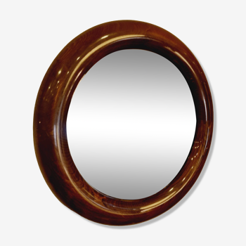 Round solid wood mirror from the 80s
