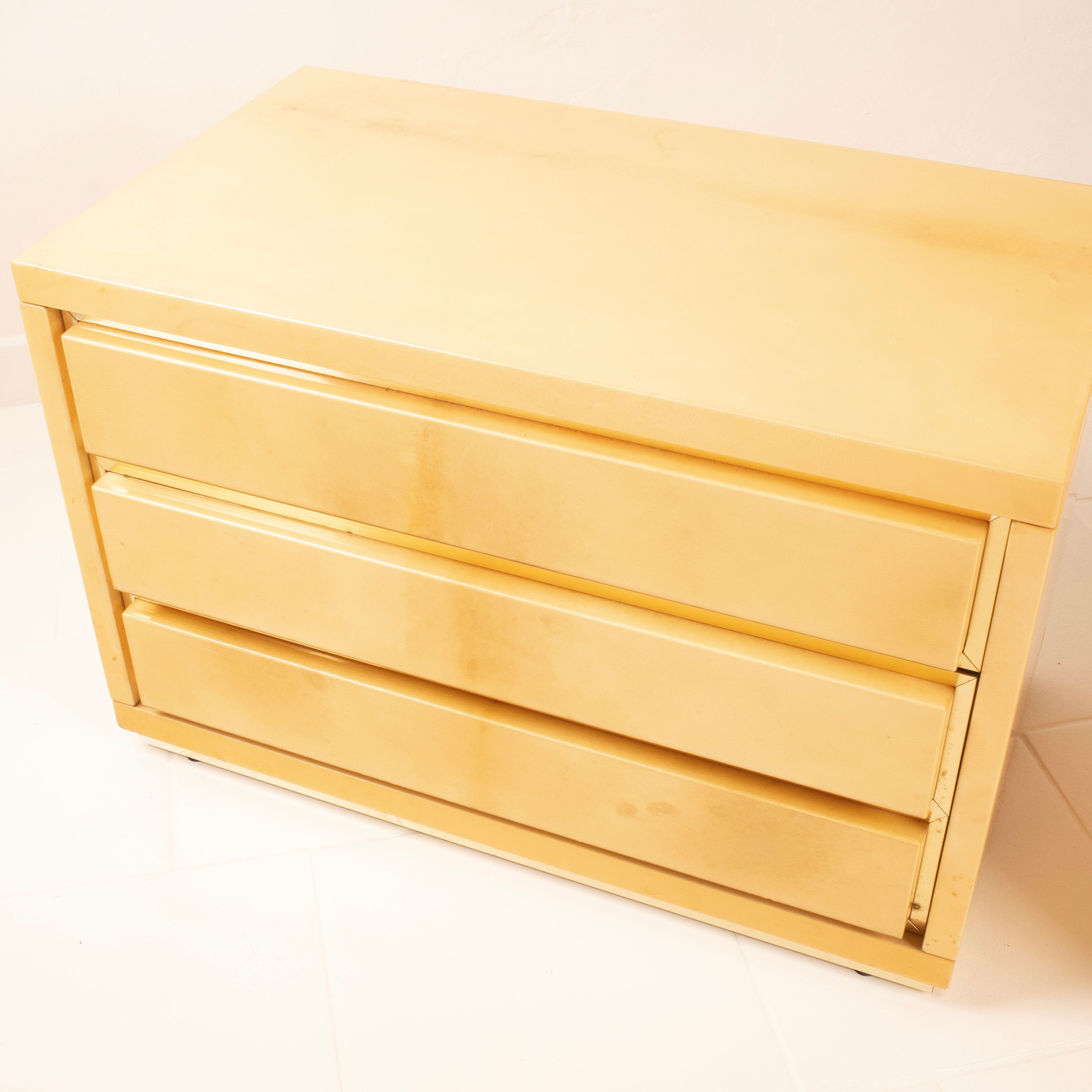 Angelo Mazzola Parchment Nightstands for Salpol In the Manner of Aldo Tura