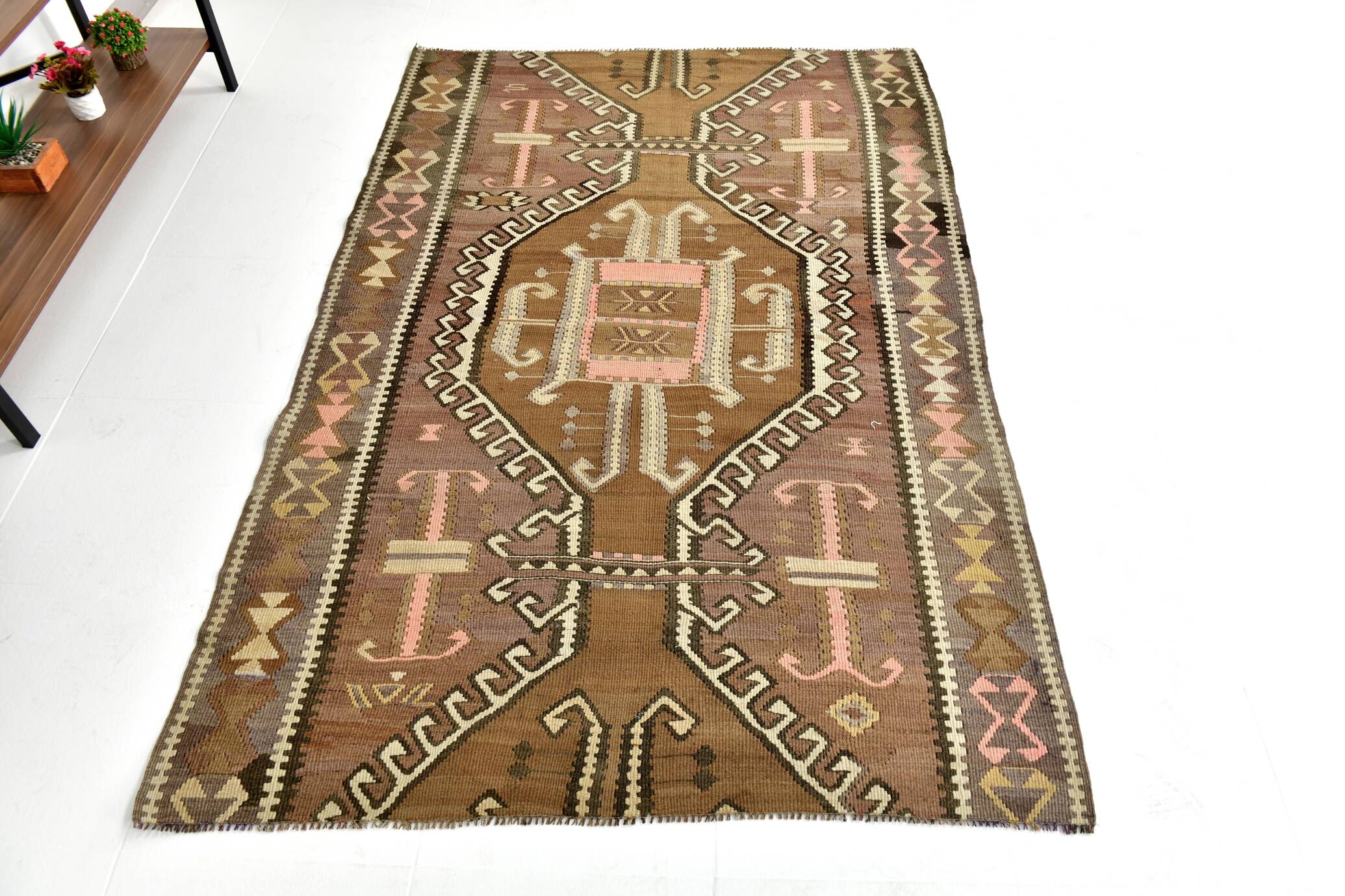 Brown & Beige Tribal Turkish Kilim Rug 132x200Cm SK 35210