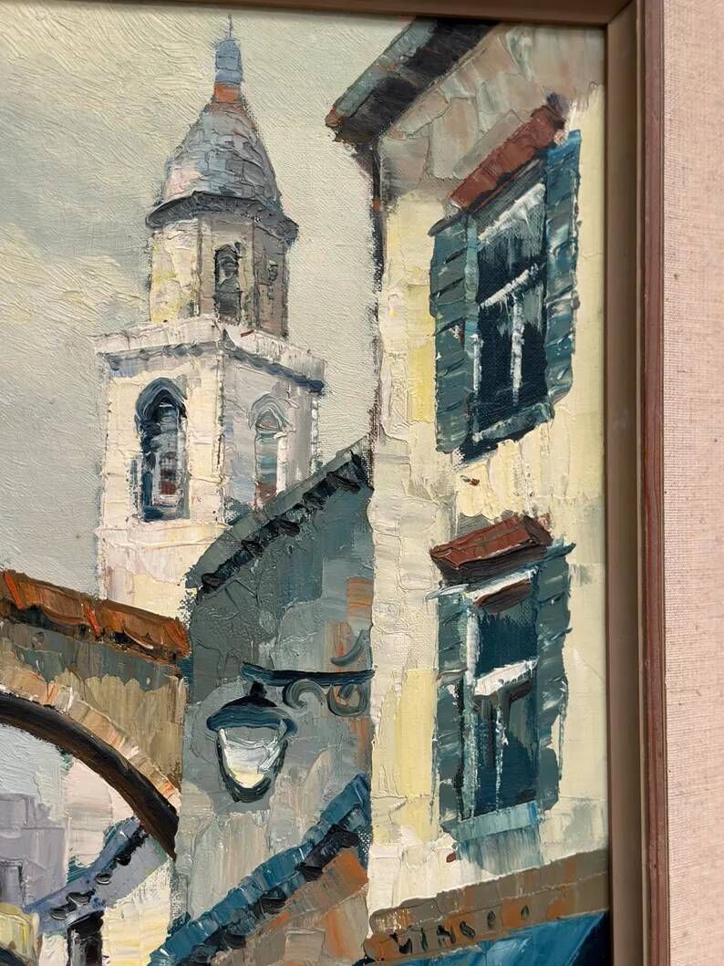 Original Swedish Oil on Canvas –“Market Alley” by B. Komino – Signed – Vintage & Framed –57 × 61 cm