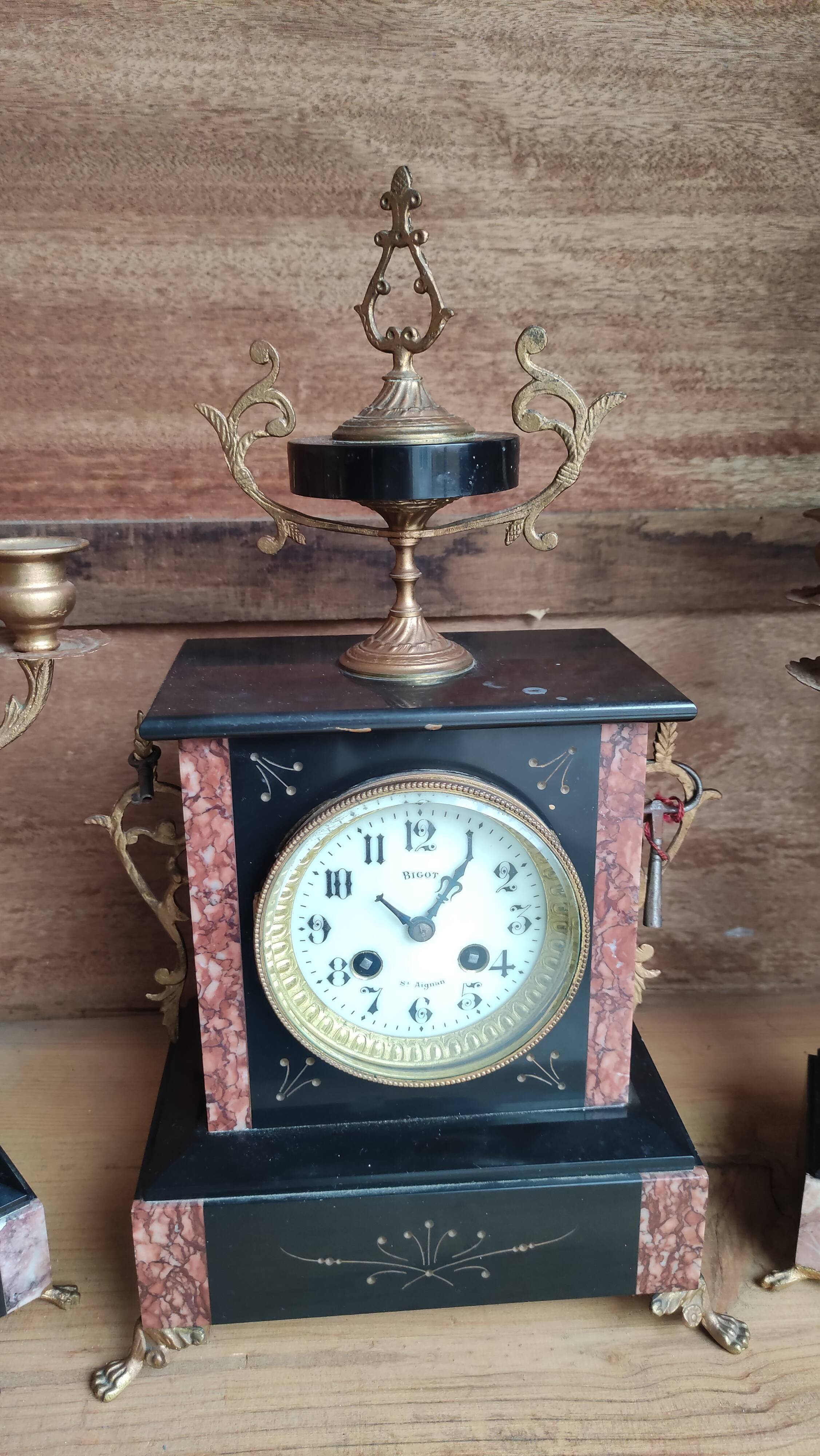 Old fireplace set period Napoleon III clock clock chandeliers