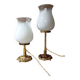 Duo art deco bedside lamps bronze and white glass tulip