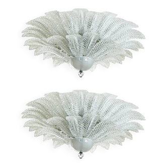 Set of Two Venetian Murano Glass Flush Mount, Mazzega Zuccheri Venini Barov