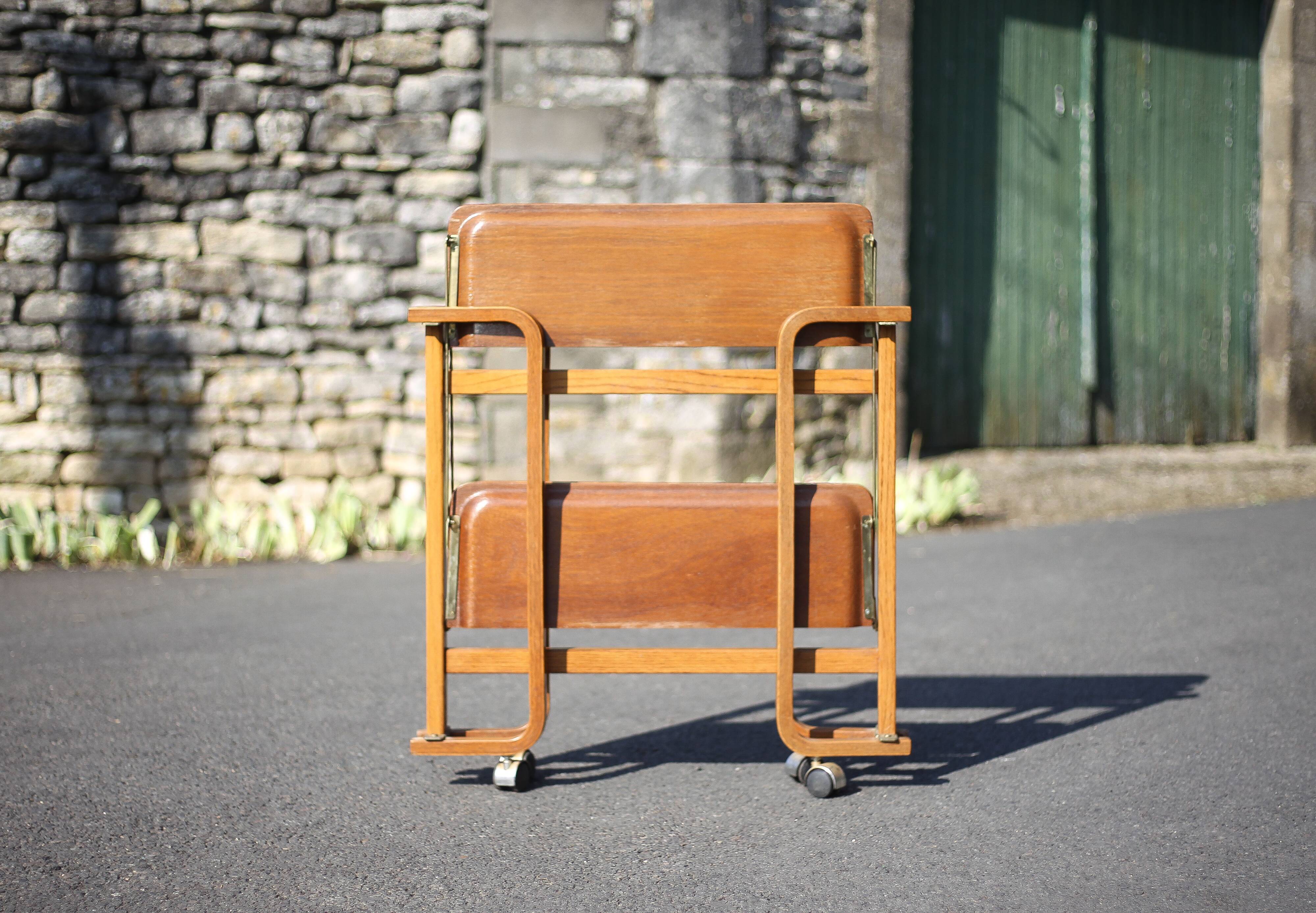 Vintage serving trolley, folding trolley, thermoformed wooden serving trolley