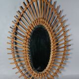 Oval rattan mirror forming a vintage sun 70s 61x42 cm SB