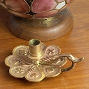 Handheld candlestick in bronze, card game decoration