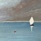 Oil painting on wood boats and lake 1977