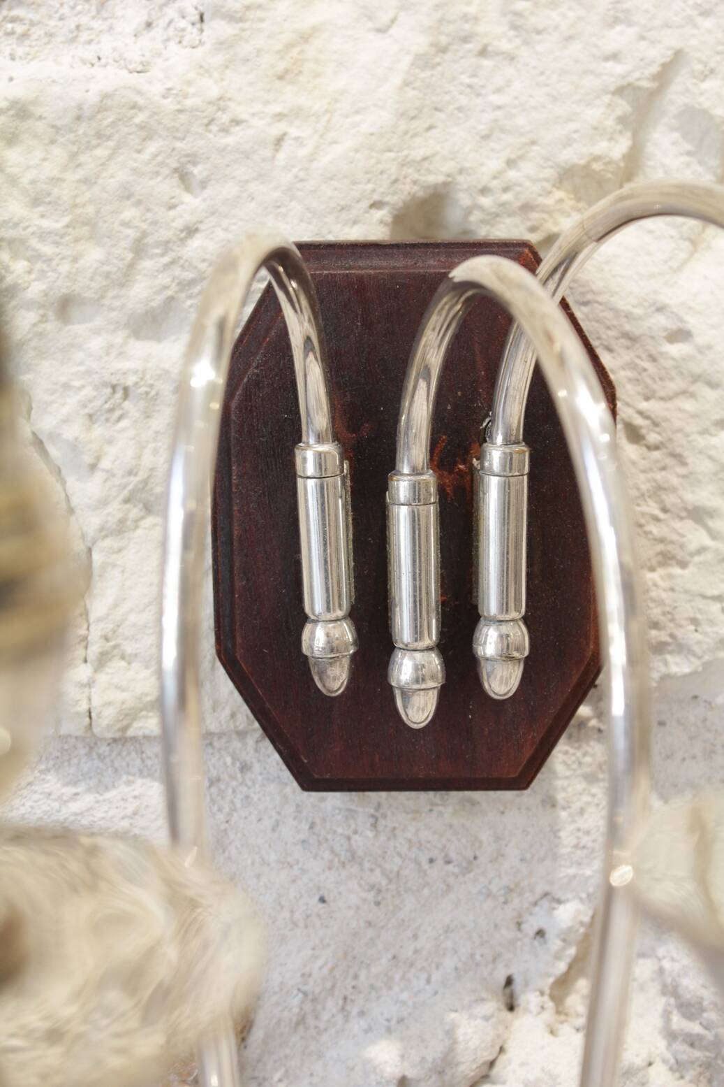 Pair of 3-arm wall lights in silver metal, 1940-1950