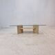 Italian Coffee Table in Travertine and Facet Cut Glass, 1980s