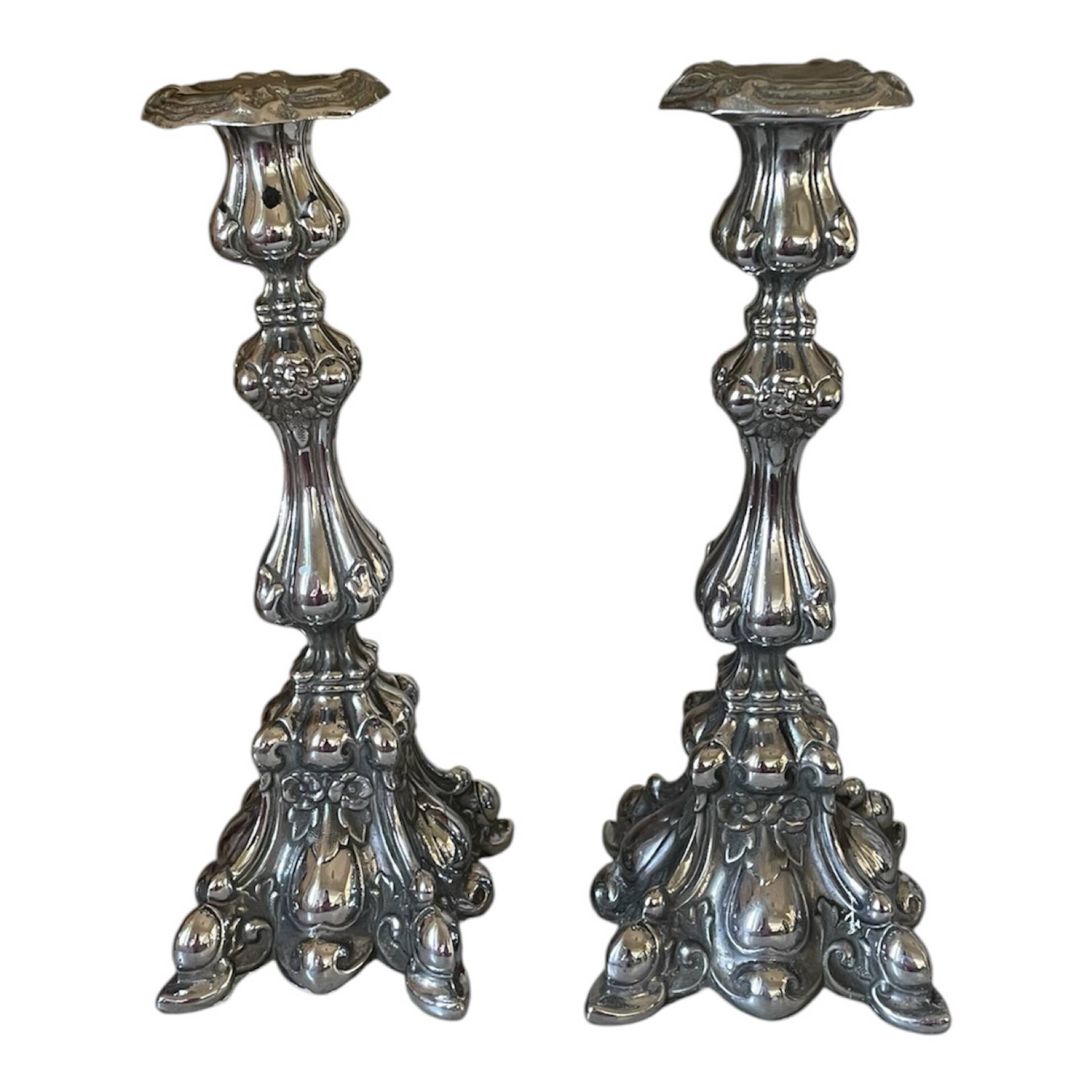 Pair of rococo silver-plated candlesticks