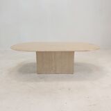 Table basse ovale italienne en travertin, années 1980