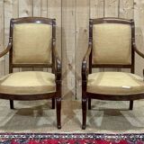 Pair of Restoration armchairs in mahogany from the end of the 19th century (fabric defects)