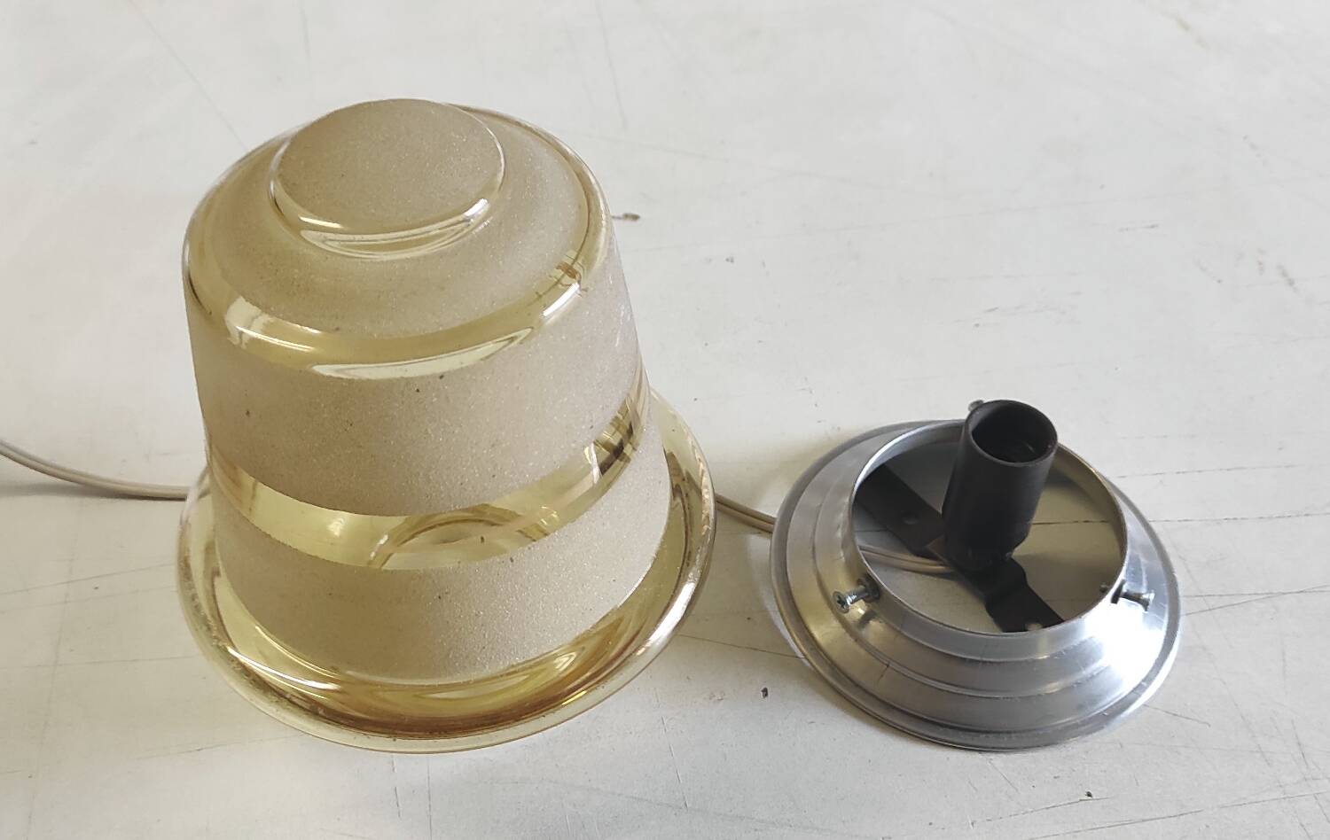 Smoked/sandblasted glass ceiling light - mid 20th century