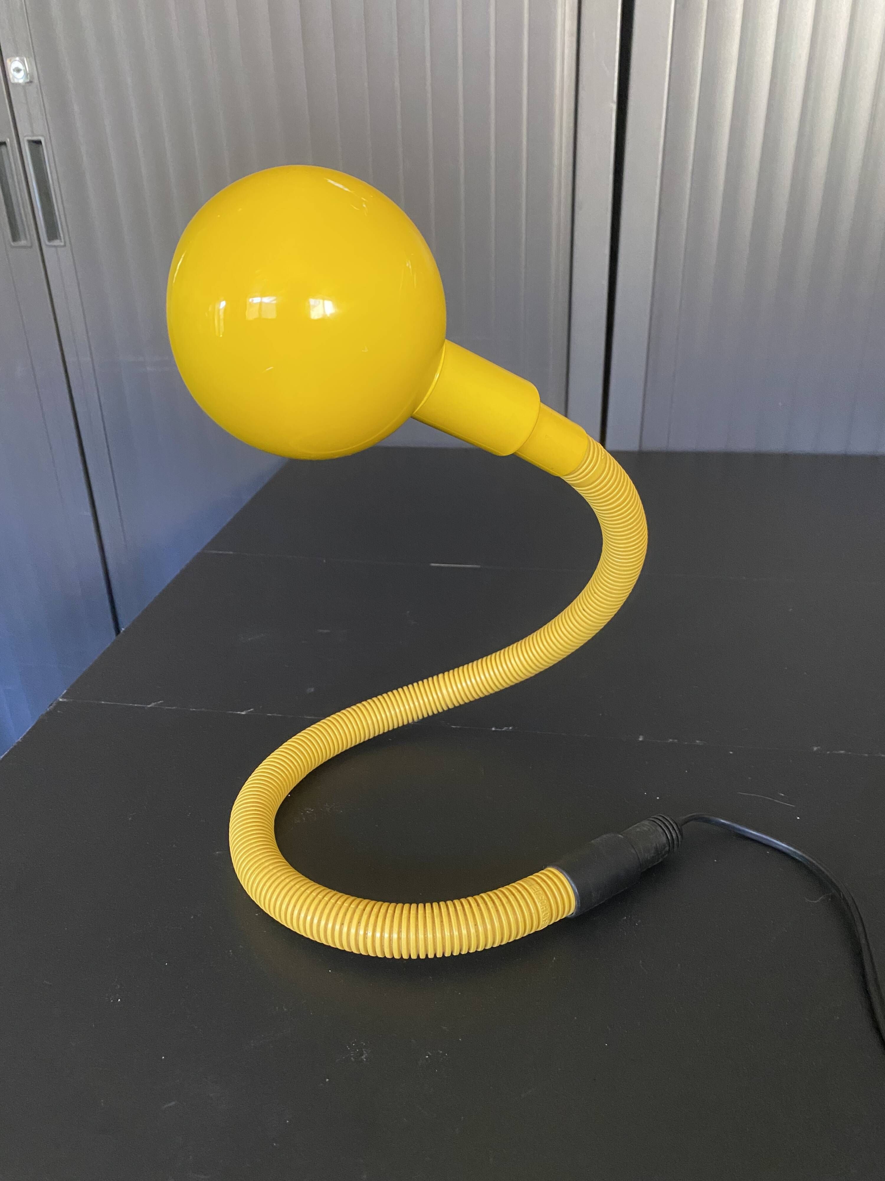 Yellow Hebi lamp by Isao Hosoe for Valenti, vintage pop yellow from the 1970s.