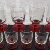9 transparent Cavalier Luminarc glasses with red legs 70