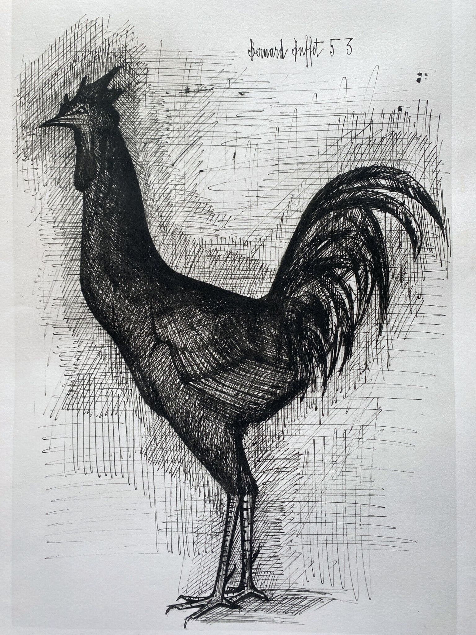 Lithograph "Le Coq" 1953 Bernard Buffet Ed. Braun Gallerie David&Garnier 1961