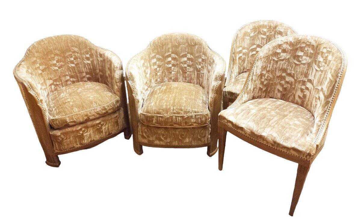 Set of 2 Art Deco armchairs and 2 low chairs in mahogany 1930