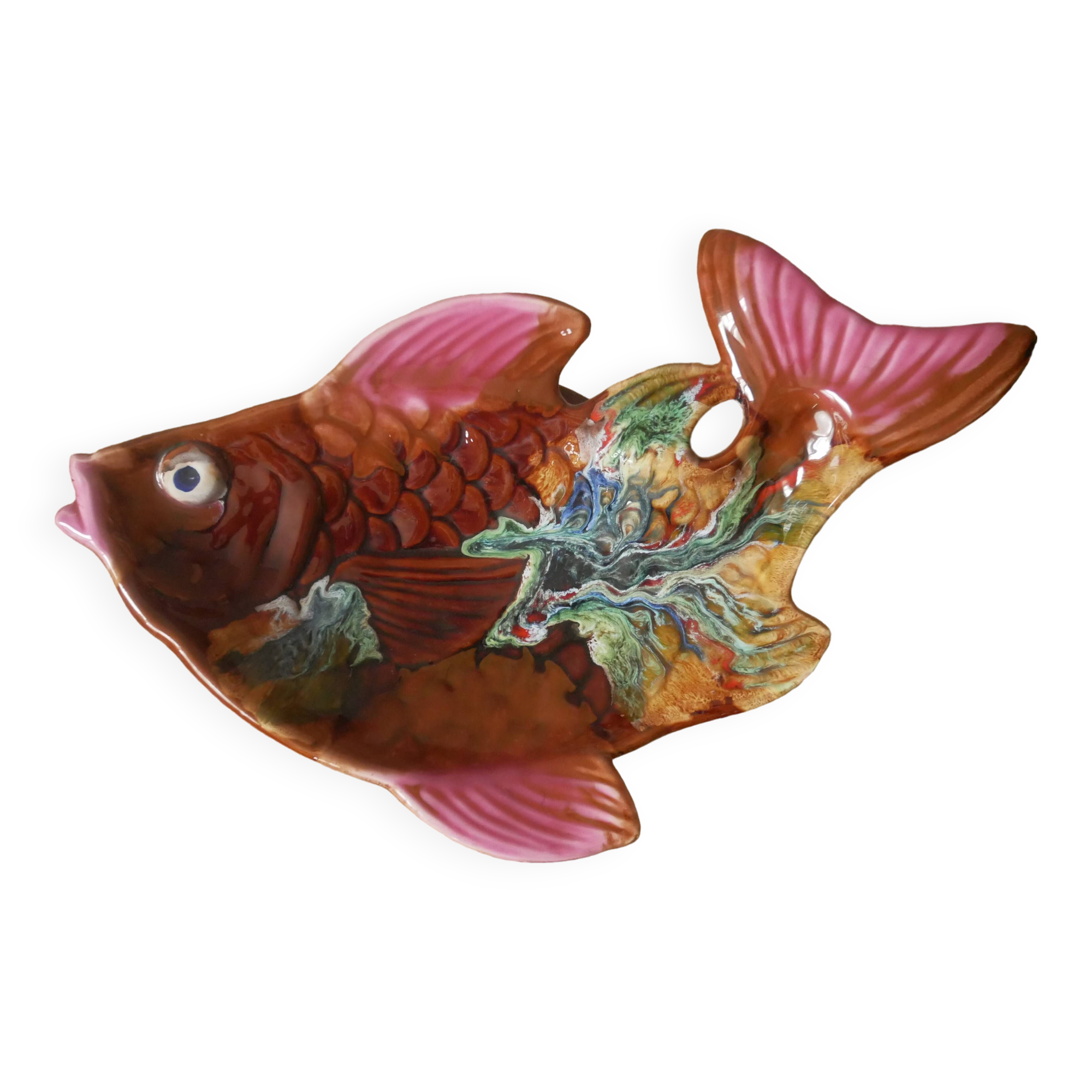 Colorful ceramic fish handcrafted pottery handmade retro kitch hand painted