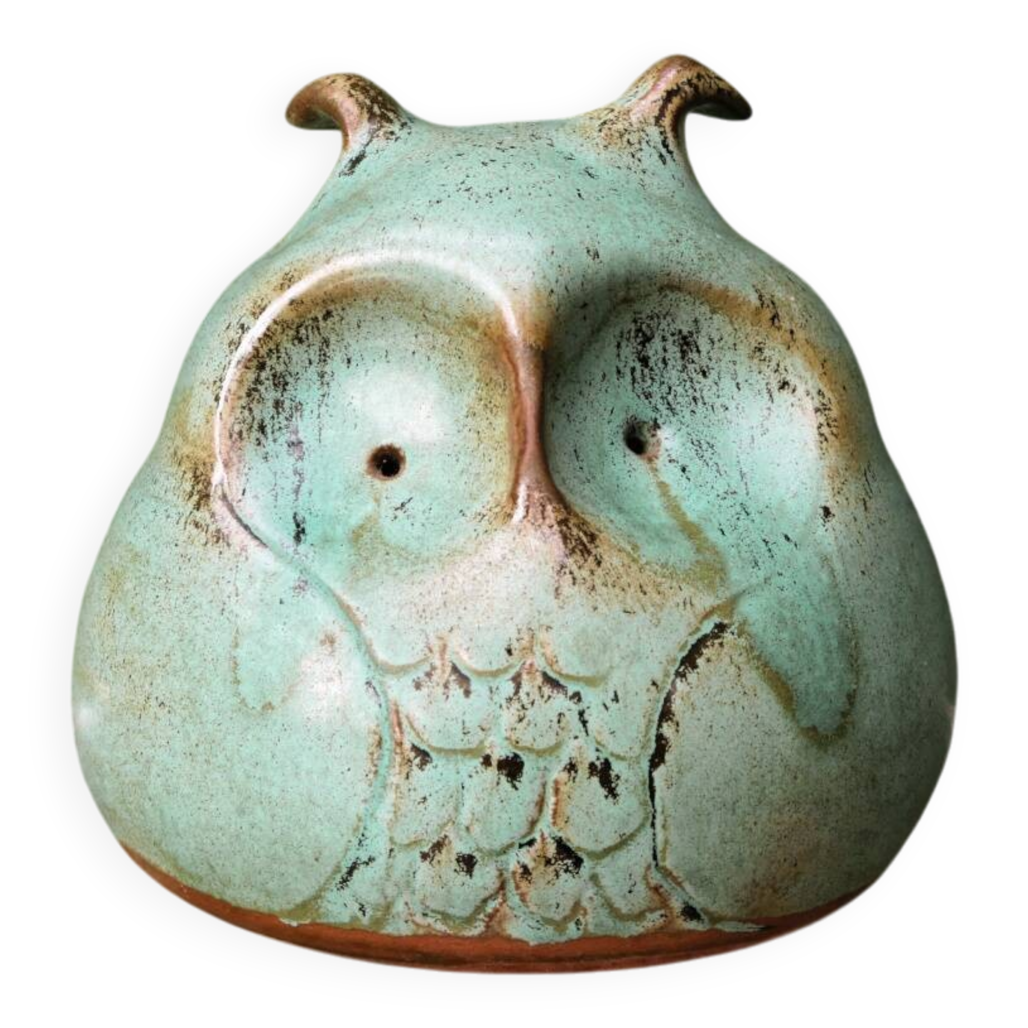 Glazed terracotta owl money box, signed.