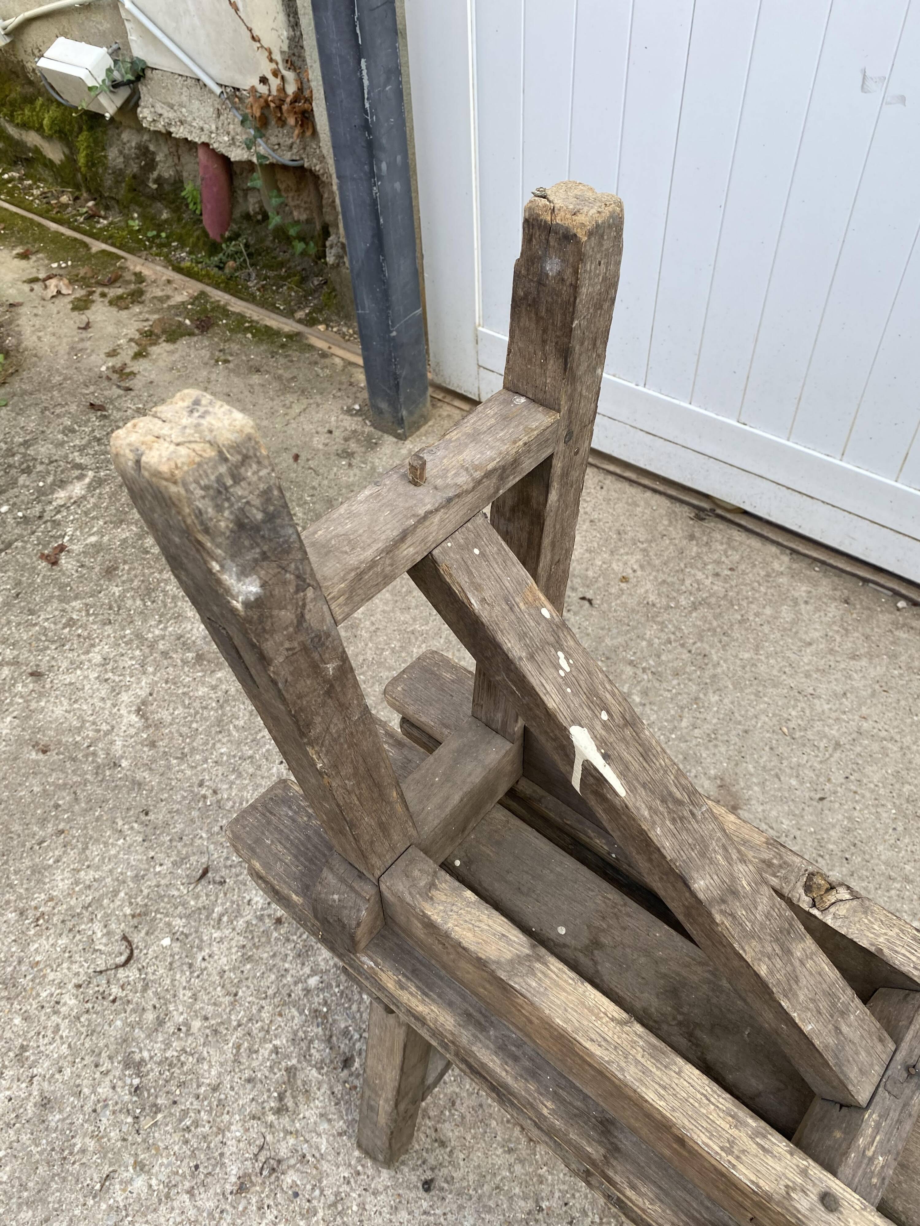 Pair of 2m solid oak wood farm benches for rustic farm table 1900