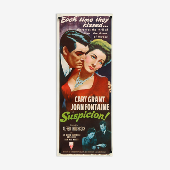 Soupçons affiche originale américaine  - 36x91 cm - alfred hitchcock, cary grant